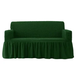 Nemt monteret sofaovertræk Universal Høj Stræk Holdbar Møbelbeskytter med Skørt (Blækgrøn), 2-4 Sæder 140-185cm