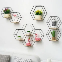 Nordisk Stil Heksagonal Væghylde - Geometrisk Metal Opbevaringsreol til Hjemmet, 1 Styk