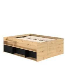 ODYSSEE Lit med opbevaringskiste til voksne - 140x190 / 200 cm - Med hævefunktion - Egetræ og sort dekor - 166,2 x 66,5 x 205,8 cm Ek och svart