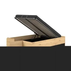 ODYSSEE Lit med opbevaringskiste til voksne - 140x190 / 200 cm - Med hævefunktion - Egetræ og sort dekor - 166,2 x 66,5 x 205,8 cm Ek och svart