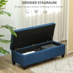 Opbevaring osmannisk bænk med knaptuft, blå, 125 cm
