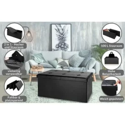 Opbevaringsbænk, foldbar MDF, 80x40x40cm, aftageligt sæde, sort