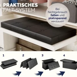 Opbevaringsbænk, foldbar MDF, 80x40x40cm, aftageligt sæde, sort