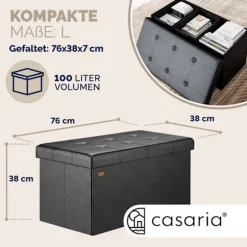 Opbevaringsbænk, foldbar MDF, 80x40x40cm, aftageligt sæde, sort