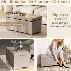 Opbevaringsbænk med bakke, linned, 76 cm, 78 l kapacitet, grå