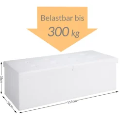 Opbevaringsbænk med sæde, hvid, 115x38x38cm, foldbar