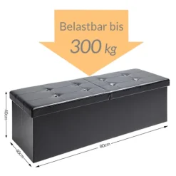 Opbevaringsbænk, sort, 80x40x40cm, foldbar, 100L kapacitet