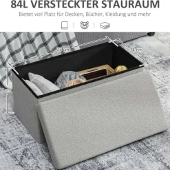 Opbevaringsfodskammel, polstret bænk med låg, lysegrå