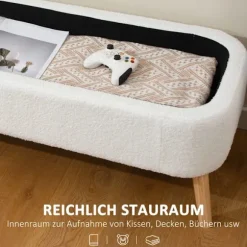 Opbevaringspuf, 65L, Fleece, Gummitræ, 120x42x45 cm, Creme