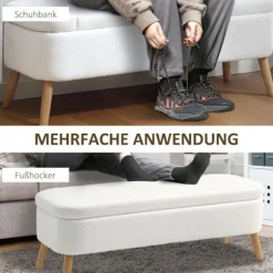 Opbevaringspuf, 65L, Fleece, Gummitræ, 120x42x45 cm, Creme