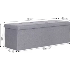 Opbevaringspuf med polstret sæde, 111x38 cm, lysegrå