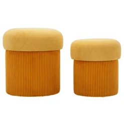Opbevaringspufsæt, sennepsfarvet fløjl, 2 dele