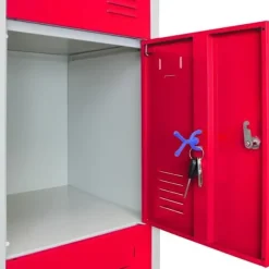 Opbevaringsskabe - Metal - 3 skabe 4 døre - Låsbare - Rød og grå - Integreret ventilation Röd, grå
