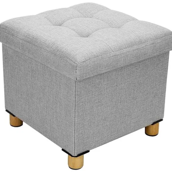 Opbevaringsskammel 38x38x32cm Opbevaringsboks Bomuld Opbevaringsskammel 4 Træben Fodskammel med Opbevaringsplads til Entré Stue Soveværelse