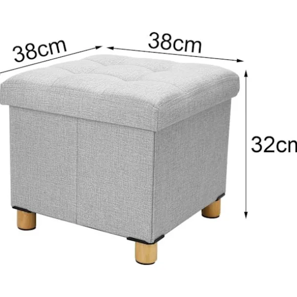 Opbevaringsskammel 38x38x32cm Opbevaringsboks Bomuld Opbevaringsskammel 4 Træben Fodskammel med Opbevaringsplads til Entré Stue Soveværelse