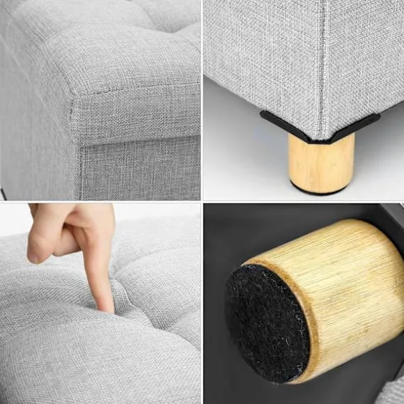 Opbevaringsskammel 38x38x32cm Opbevaringsboks Bomuld Opbevaringsskammel 4 Træben Fodskammel med Opbevaringsplads til Entré Stue Soveværelse
