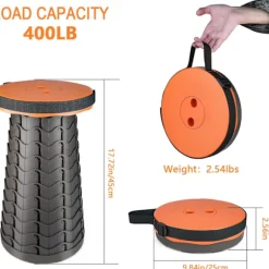 Opgraderet foldeskammel med bæreevne 181 kg, bærbar sammenklappelig skammel til camping, fiskeri, vandreture, grill Orange