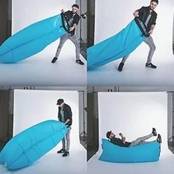 Oppustelig Lounger Luftstol Sofaseng Sovepose Sofa til Strand Camping Sø Have (Blå)