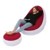 Oppustelig Stol Foldbar Flocking PVC Komfortabel med Fodskammel Blæs Op Lounge Stol til Udendørs Camping Rejse Rød