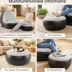 Oppustelig stol med fodskammel, velouroverflade, kopholder