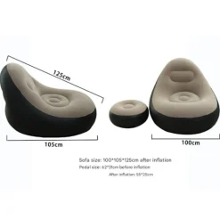 Oppustelig udendørs sofa, sammenklappelig lænestol pvc flocking oppustelig sofa (med fodpumpe) Orange
