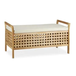 Osmannisk bænk Opbevaringssæde i valnød m/ hørpude, opbevaringsbænk 46,5x92,6x49 cm