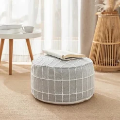 Ottoman Puf Betræk, Gulvpude Sæde Cube, Dekorativ Puf til Soveværelse og Børneværelse, Beige Puf Betræk til Boligindretning