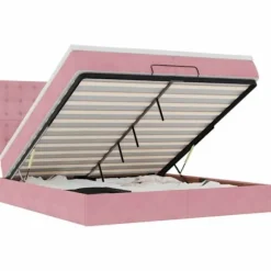 Ottoman sengestel - Eksklusiv hus - 200x200 cm - Rosa velour - Hydraulisk opbevaring rosa