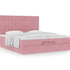 Ottoman sengestel - Eksklusiv hus - 200x200 cm - Rosa velour - Hydraulisk opbevaring rosa