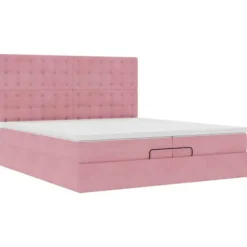 Ottoman sengestel - Eksklusiv hus - 200x200 cm - Rosa velour - Hydraulisk opbevaring rosa