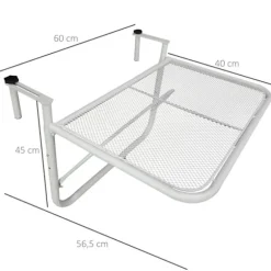 Outsolny Altan Hængebord Havebord Højdejusterbar Firkantet Terrasse Metal Hvid L60 X B56,5 X H45 Cm