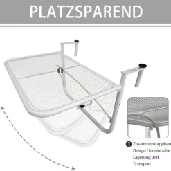 Outsolny Altan Hængebord Havebord Højdejusterbar Firkantet Terrasse Metal Hvid L60 X B56,5 X H45 Cm