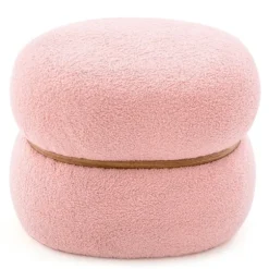Oval skammel med skridsikre trædepuder. Polstret forbindingsskammel lavet af Sherpa pink 44 x 35 x 35 cm