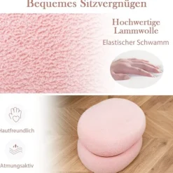 Oval skammel med skridsikre trædepuder. Polstret forbindingsskammel lavet af Sherpa pink 44 x 35 x 35 cm