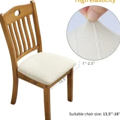 6-pak Jacquard Stretch Stolebetræk til Spisestuestole, Aftagelige & Vaskbare