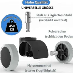 5-pak kontorstolhjul 11 mm / 22 mm erstatning hårdt gulv til gamingstole, drejestole - JA GrayBlack