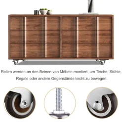 4-pak M8 x 15 mm drejelige hjul med gevind og bremser, 50 mm lydløse styrehjul til indendørs møbler, 360-graders rotation, 2 bremser