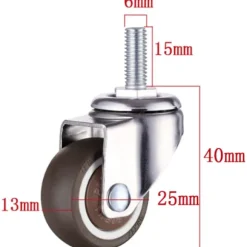 4-pakke M6 x 15 mm drejelige hjul - 25 mm gevind bløde TPE gummihjul kompatible med møbler[JUN]
