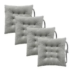 Pakke med 4 stolehynder Stolehynder med bindebånd til spisebordsstole, kontorstole, betræk 100% polyester, maskinvaskbar, lysegrå