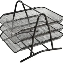Papirbakke i flere niveauer, skrivebordsorganisator i mesh, dokumentholder A4, filsortering, brevbakke 3 niveauer sort 3 niveauer