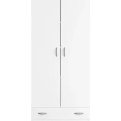 PARISOT Garderobeskab 2 hængslede låger + 1 skuffe - Spånplade - Hvid indretning - L 78 cm x D 38 cm x H 170 cm - VARIA Vit
