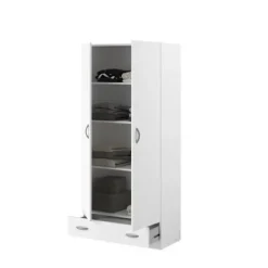 PARISOT Garderobeskab 2 hængslede låger + 1 skuffe - Spånplade - Hvid indretning - L 78 cm x D 38 cm x H 170 cm - VARIA Vit