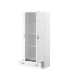 PARISOT Garderobeskab 2 hængslede låger + 1 skuffe - Spånplade - Hvid indretning - L 78 cm x D 38 cm x H 170 cm - VARIA Vit