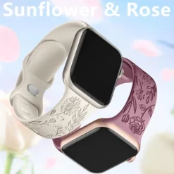 Passer til iwatchS9 876SE Apple Watch armbånd præget lille rose silikone Solsikke - sandrosa Sunflower - sandy pink 38/40/41mm