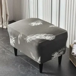 1PC(Hvid fjer) Ottoman Cover Rektangulær Stretch Ottoman Cove
