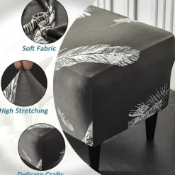 1PC(Hvid fjer) Ottoman Cover Rektangulær Stretch Ottoman Cove