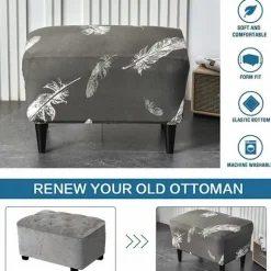 1PC(Hvid fjer) Ottoman Cover Rektangulær Stretch Ottoman Cove
