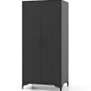 PE rattan garderobe med 2 døre & Tøjstang & amp; 4 rums garderobe sort