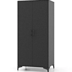 PE rattan garderobe med 2 døre & Tøjstang & amp; 4 rums garderobe sort