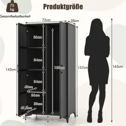 PE rattan garderobe med 2 døre & Tøjstang & amp; 4 rums garderobe sort